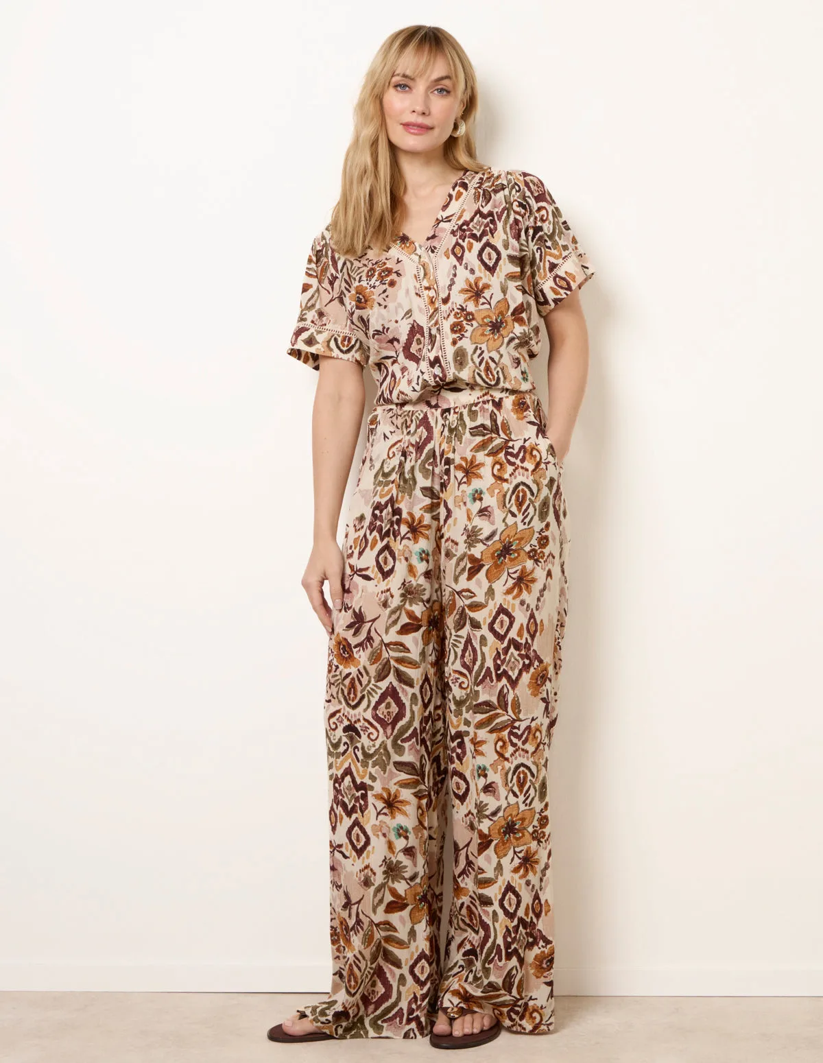 Paisley Print Trousers - L / BROWN PATTERN - female - Blue Vanilla - FashionsVida