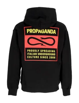 Felpa Cappuccio Uomo Logo Label Hoodie Black - Propaganda - FashionsVida