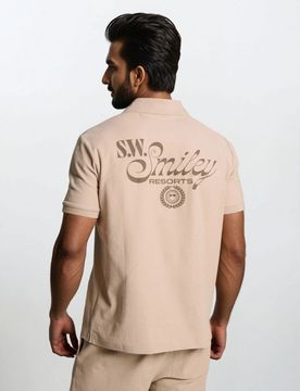 Polo in cotone con stampa S.W.Smiley® - beige