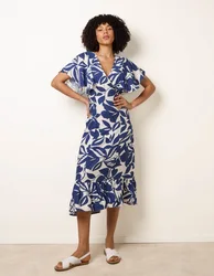 Printed V Neck Dress - S / DENIM - female