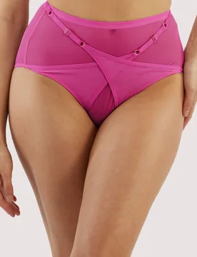 Womens Eddie Magenta Crossover High Waist Brief - Fuchsia Cotton - Size 8 Uk - Playful Promises - FashionsVida
