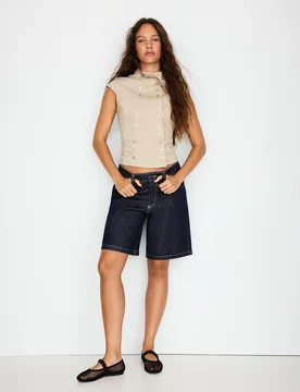 Bermuda En Jean Baggy Fit 32 Marine - Bershka - FashionsVida