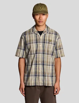 Men's Short Sleeve Linen Blend Check Shirt in Green - Lyle & Scott - FashionsVida