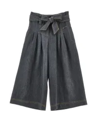 Pantalone palazzo in denim grigio con fiocco in vita