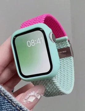 Set de 2 piezas: Correa de reloj tejida ajustable y transpirable + Carcasa protectora de silicona hueca y suave, compatible con Apple Watch 38/40/41/4 - Shein - FashionsVida