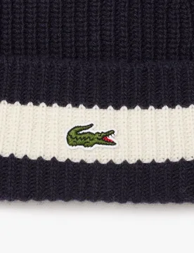 Gorro unisex de lana cardada de punto de canalé en azul - Lacoste - FashionsVida