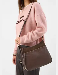 Leather Curved Messenger Bag Chocolate female