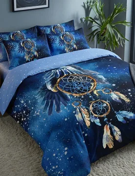 Juego de funda nórdica estampada de 2/3 piezas (1 funda nórdica + 1/2 fundas de almohada, sin relleno), patrón de atrapasueños y cielo estrellado, - Shein - FashionsVida