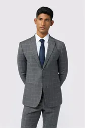 Mens Single Breasted One Button Slim Fit Suit Jacket - Dark Grey Wool - Size 48 (Chest)