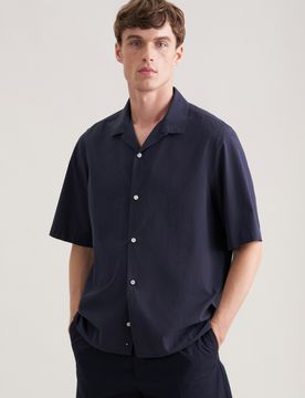 Regular Resort Hemd Uni Blau XXL