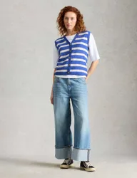 Cotton Rich Striped V-Neck Tank Top Blue Mix female