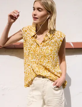 Street One Top mit Kragen und floralem Muster female Gelb
