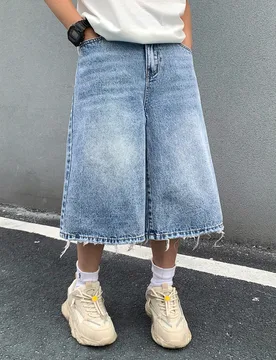 Pantalones vaqueros capri anchos y sueltos de estilo vintage y calle fresca, cómodos y sencillos, de mezclilla azul, para uso diario, primavera y ver - Shein - FashionsVida