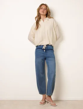 Drawstring Seam Detail Wide Leg Jeans - S / LIGHT DENIM - female - Blue Vanilla - FashionsVida