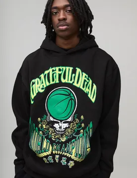 Herren Oversize Grateful Dead Lizenzierter Bedruckter Hoodie Sweatshirt Black Größe Small - boohooMAN - FashionsVida