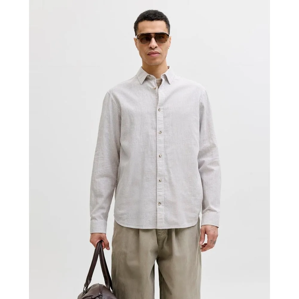 Jack & Jones - Camisa de lino de hombre lisa con cuello clásico - jack & jones - FashionsVida