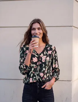 Street One Langarm Tunika mit V-Neck und Print female Grau - Street One Studio - FashionsVida