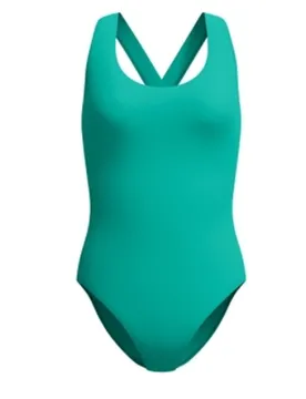 Solid Scoop Neck Damen Schwimmanzug, grün XS