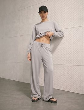 Pantaloni wide leg con modal - grigio chiaro