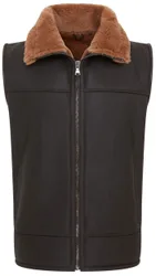 Mens Brown Aviator Shearling Bomber Gilet - Ambler Sheepskin - Size Small