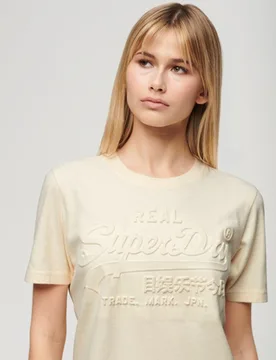 Superdry Damen Lässiges T-shirt mit Prägung Creme - Größe: 42 - 44.99 - FashionsVida