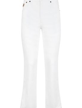 Crop Denim Pants in Cotton Blend with Slightly Flared Legs