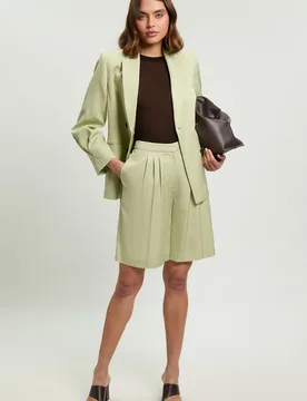 Womens Polished Linen Blend Tailored Knee Short - Mint Viscose - Size 14 Uk - Karen millen - FashionsVida