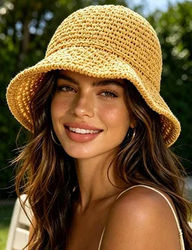 Pieza Sombrero de paja de ala ancha plegable de ganchillo para mujer, minimalista y versátil, adecuado para vacaciones de verano en la playa - Shein - FashionsVida