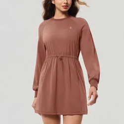Vestido deportivo para mujer, vestido activo de verano y primavera, yoga, casual, secado rápido, suave como mantequilla, cintura con cordón y bolsil