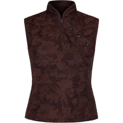 Top de tejido devoré con cuello mao de mujer