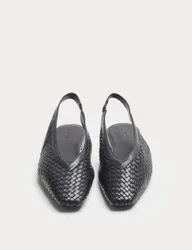 Leather Woven Flat Slingback Shoes Navy female