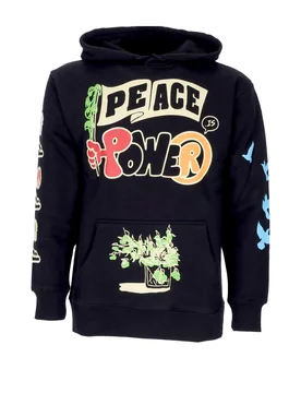 Felpa Cappuccio Uomo Peace and Power Hoodie Black - MARKET - FashionsVida