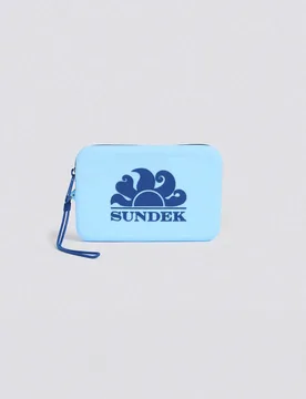Mini pochette azzurra in gomma con zip e logo in contrato colore - Sundek - FashionsVida