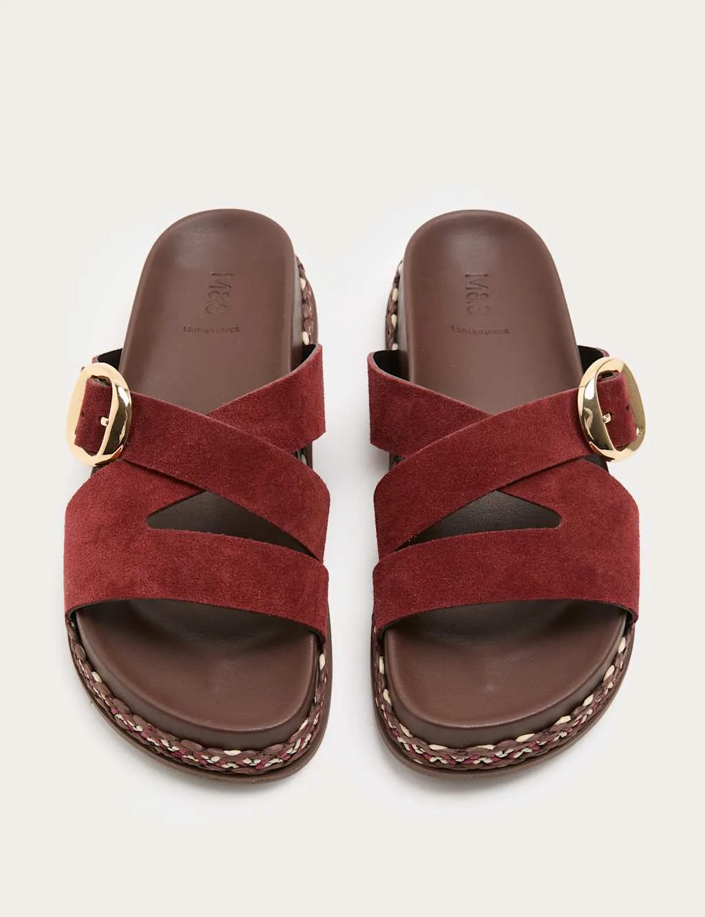 Suede Buckle Flatform Mules Rust female - M&S - FashionsVida