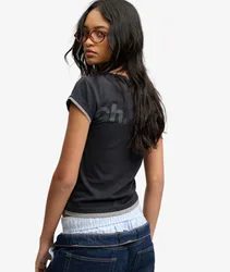 Superdry Damen Bench Figurbetontes T-shirt mit Kurzarm-layer Dark Grey - Größe: L