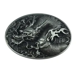 Retro Oval Eastern Dragon Style Men's Belt Buckle