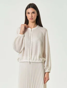 Bomber bianco Monochrome oversize con applicazione di strass all over - Marella - FashionsVida