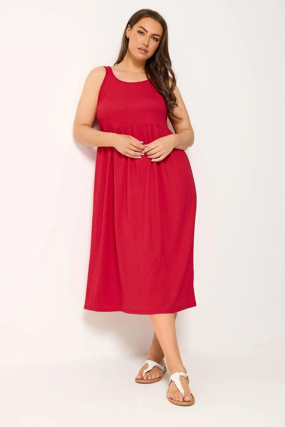 Textured Smock Midi Dress - Red - Size: 16 - Yours - FashionsVida