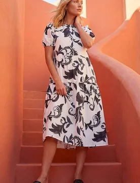 Women's Leaf Print Button Shirt Midi Dress in Navy Size: 12 - Navy - Size: 12 - Roman - FashionsVida