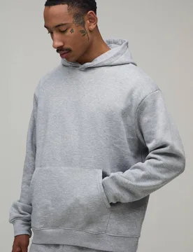 Men's Essential Oversized Over the Head Hoodie Grey Marl Size Large Grey Marl L - boohooMAN - FashionsVida