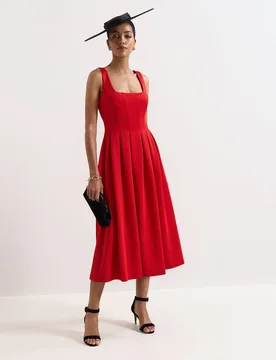 Square Neck Scuba Midi Waisted Dress Red female - Phase Eight - FashionsVida