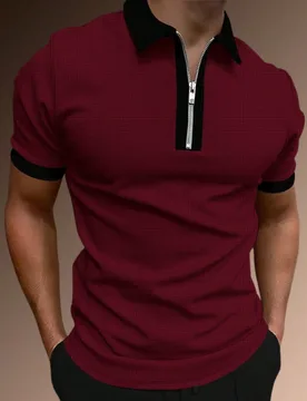 Camisa polo casual de manga corta con diseño de cremallera de color contrastante para hombre, camisa de golf, formal - Shein - FashionsVida