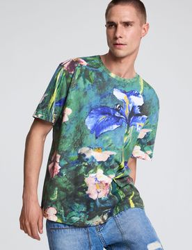 Camiseta flores, Hombre, Algodon, Azul, XS