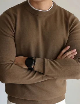 Jersey de punto informal de cuello redondo de manga larga, de corte slim y ligero para hombre - Shein - FashionsVida