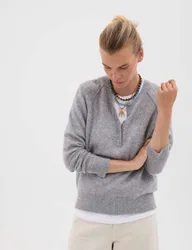 Pure Cashmere Henley Neck Jumper Grey Marl female