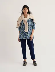Pure Cotton Floral Relaxed Tunic Blue Mix female