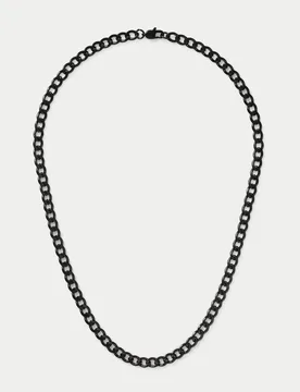 Stainless Curb Chain Necklace Black male - M&S - FashionsVida