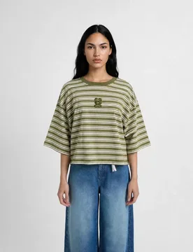 BOXY CROPPED T-SHIRT STRIPED female - S - FashionsVida