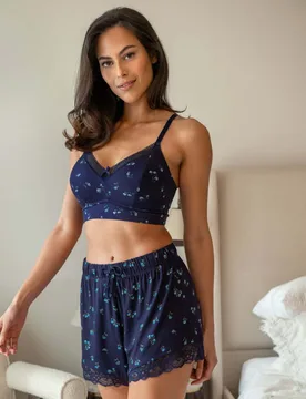 Love To Lounge Floral Non Wired Bra (A-G) Navy Mix female - Pour Moi - FashionsVida