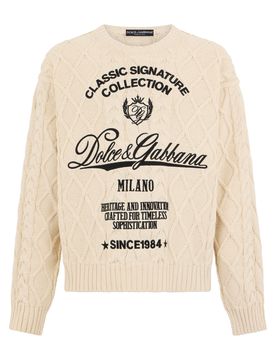 Men's Cotton-Blend Long-Sleeve Sweater with Front Graphic Writings